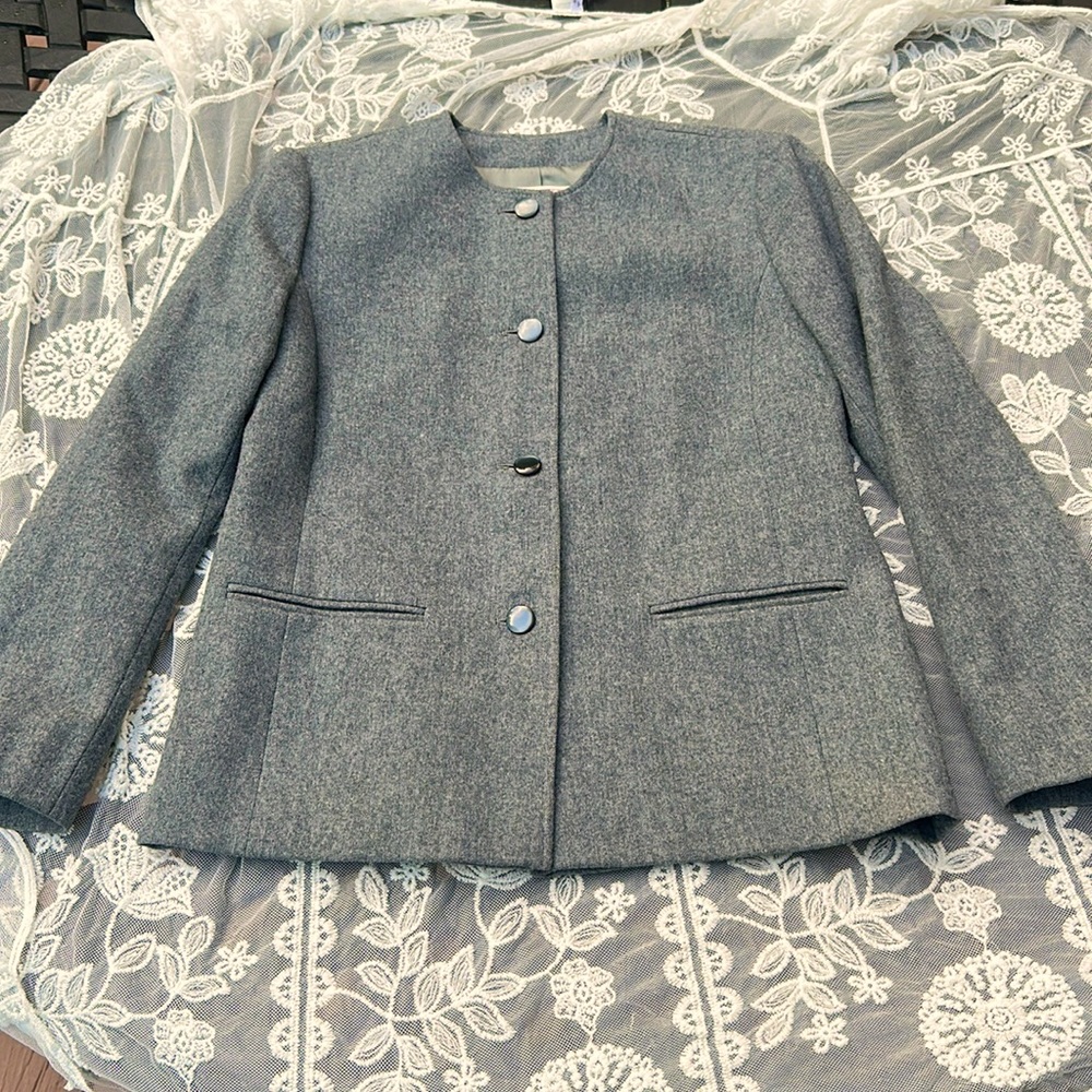 Vintage Womens PENDLETON Gray Blazer Jacket Coat 100% Virgin Wool-SZ P